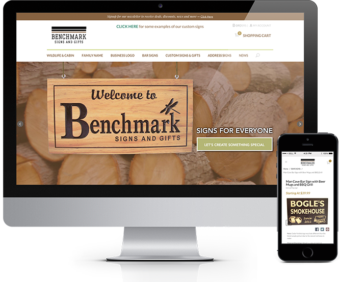 Benchmark Signs and Gifts Home Page mockup