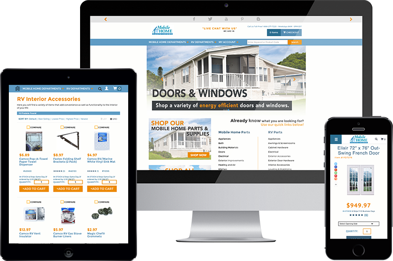 Every device is different, but the Mobile Home Parts Store brand experience remains consistent, attractive, and functional across all screen sizes.