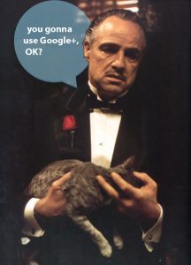 The Godfather Holding A Cat Asking, You Gonna Use Google Plus, OK.