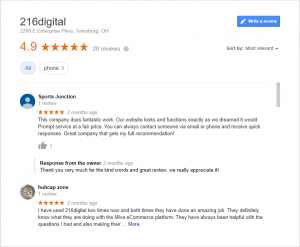 Image of google reviews with comments from owner